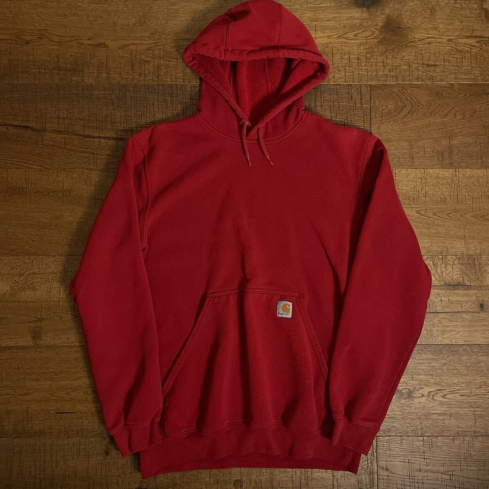 Carhartt Hoodie Mens Size M Red Skater Workwear Blank Minimal Original Fit
